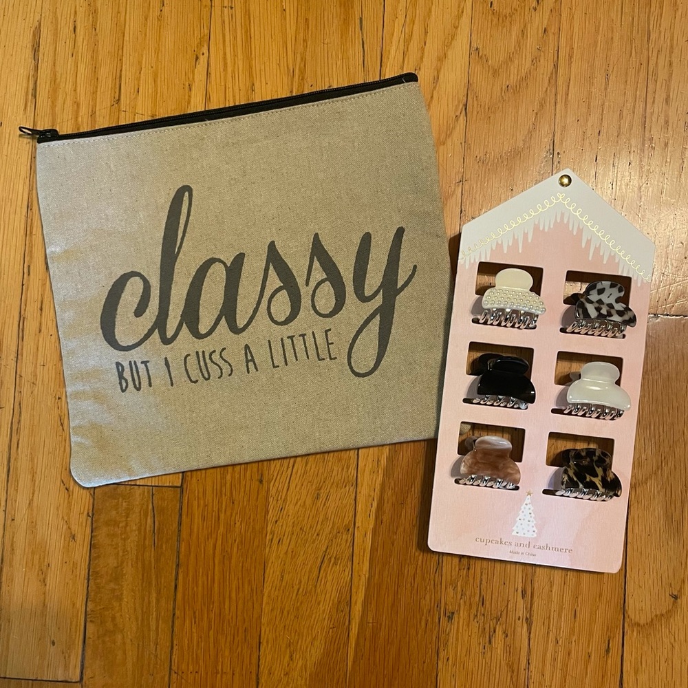 Cosmetic Pouch and Cupcakes & Cashmere Claw Clips Bundle